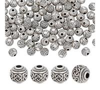 PH PandaHall 100pcs Perles d'Espacement Argent Antique 6mm Perles Rondes Style Tibétain Perle d'Espacement Sculptées Perle en Alliage Métallique pour Bracelet Collier Création de Bijoux Artisanat DIY