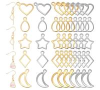 PH PandaHall 100pcs Petits pendentifs à Cadre Creux, 5 Formes 2 Couleurs Breloques en Acier Inoxydable Breloques Coeur étoile pour Boucle d'oreille Collier Bracelet Bijoux Mariage Fête des Mères