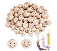 PH PandaHall 100pcs Visage sur Perles Bois, 19mm Grosse Perle en Bois Perles Rondes en Vrac pour Bracelet Collier Macramé DIY Artisanat Fabrication de Bijoux, Trou: 4.5mm