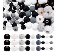 PH PandaHall 108pcs Perle Noire Blanche Grise pour Kit de Fabrication de Porte-Clés 12/15/20mm Perles en Silicone à Gros Trous Pompons Moelleux pour Stylos Porte Clés Bijoux, Trou 2~4mm