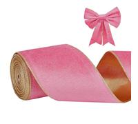 PH PandaHall 10cm de Large Ruban de Velours, 9.14m Ruban Double Face en Velours Rose et Doré avec Bordure Dorée pour Décorations de Noël, Artisanat, Couronnes de Sapin de Noël