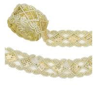 PH PandaHall 10m 5mm Bordure en Maille en Dentelle à Sequins Dorés Fournitures d'artisanat de Couture de Dentelle pour la Décoration de Vêtements Embellissements de Bouquet de Mariée de Mariage