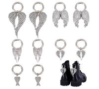 PH PandaHall 10pcs 5 Styles Ailes D'Ange Breloques de Chaussures Style Tibétain Breloques de Chaussures Décorations de Bottes Gothiques Punk avec Anneaux à Ressort pour Baskets Sac, Argent Antique