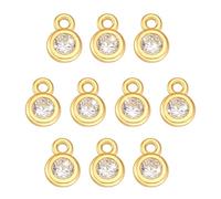 PH PandaHall 10pcs Breloques en Oxyde de Zirconium breloque Ronde en Cristal Argent Sterling 925 Plaqué Or, Pendentif en Cristal Doré avec Boucles pour Loisirs Créatifs 5.5x3.5mm
