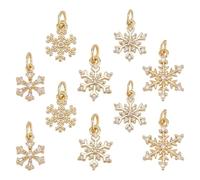 PH PandaHall 10pcs Breloques Flocons de Neige Plaquées Or 18 carat Pendentifs Flocons de Neige de Noël Breloques de Bijoux à Faire Soi Même Pendentifs en Oxyde de Zirconium pour Bijoux Artisanaux
