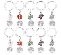 PH PandaHall 10pcs Porte-Clés Arbre de Vie, Breloque Porte-clés en Pierre Précieuse Pendentifs Porte-clés Arbre en Alliage Porte-clés en Cristal Naturel pour la Maison Voiture Clé Cadeaux Femmes, 9cm