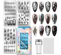 PH PandaHall 113 motifs Plaques de Stamping pour Ongles Gothic Line Pochoirs de Nail Art Style Punk Épines Pochoir Tribaux Flammes Plaques à Motifs Tourbillonnants pour Manucure Salon de Beauté, 3 pcs