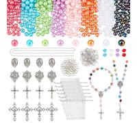 PH PandaHall 1147pcs Kit DIY de Fabrication de Bijoux de Chapelet Perles Acryliques Rondes 8mm Perle Résine Fleur Breloques Croix avec Accessoires Chaîne pour Ramadan Première Communion Pâques