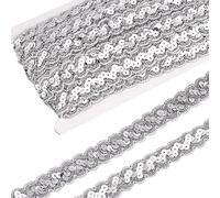 PH PandaHall 12.8m Bordure en Dentelle Métallisée, 1.9 cm Silver Sparkle Wave Dentelle Garniture Couture Dentelle Tissu Garniture Crochet Dentelle Ruban avec Paillette pour Mariage Robe Rideau