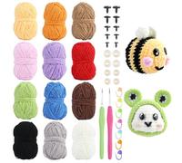 PH PandaHall 12 Couleurs Fil Velours pour Crochet Kit Fil Chenille avec 100 Sets Œil Sécurité Laine Tricot Fils Peluche avec 14pcs Marqueurs Maille Crochets Crochet pour Amigurumi Peluche Animaux