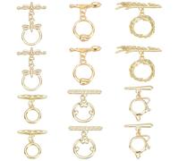 PH PandaHall 12 Sets Fermoirs à Bascule en Or 18K Fermoirs à Bijoux OT 6 styles Fermoir à Fermeture en T Anneau Fleur Théière Connecteur à Bascule pour Artisanat Collier Fabrication de Bijoux