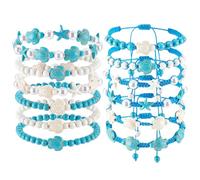 PH PandaHall 12 Styles Bracelets Perles Turquoise 12pcs Bracelets Style Bohème en Pierre Bracelet D'Amitié Ajustable Bracelet en Perles de Turquoise Synthétique avec Étoile de Mer et Tortue Marine