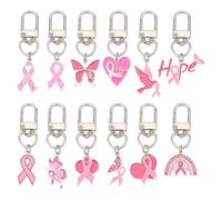 PH PandaHall 12 styles Porte-Clés de Sensibilisation au Cancer du Sein Porte-Clés Ruban Rose Pendentif Cœur Papillon Espérance Breloque Sensibilisation en Émail pour Femmes Cancer du Sein