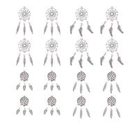 PH PandaHall 120pcs 6 Styles Pendentifs de Attrape-Rêves Dreamcatcher Collier Pendentifs avec plume Connecteurs Chandeliers Pendentifs pour la fabrication de bijoux de bricolage,Argent Antique