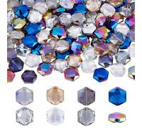 PH PandaHall 120pcs 8 Couleurs Perles à Facettes Hexagonales 14x15.5mm Perles en Verre Perles en Cristal Perles Arc en Ciel Plaqué Perles Scintillantes pour la Fabrication de Bijoux Trou: 1mm