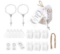 PH PandaHall 120pcs Coffret de Cadeaux de Baptême Chapelet Bracelets de Fausses Perles avec Organza Sacs Papier Boîtes et Merci Étiquettes pour Baptême Friandises Communion Cadeaux