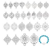 PH PandaHall 120pcs Connecteurs de Bijoux 13 Styles Breloques Tibétaines en Forme de Fleur Connecteur de Chakra Pendentifs en Filigrane en Métal Argenté Antique pour Fabrication de Bracelets