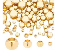 PH PandaHall 120pcs Perles D'Espacement Cubiques, 4 taille 24 carats Plaqué Or Perles en Laiton Sans Coin Cube Perles en Métal Carré Perles en Vrac pour Bracelet Collier Bijoux, 2/3/4/6mm