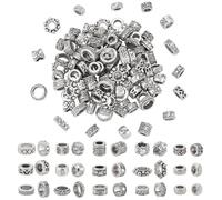 PH PandaHall 120PCS Perles D'Espacement en Argent Antique 5 styles Perles Tibétaines à Grand Trou Perles Tubulaires en Alliage de Métal Perles Européennes en Vrac pour Bracelet et Collier