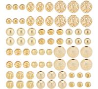PH PandaHall 120pcs Perles Plaquées Or 18 Carats - 12 Styles d'Espacement en Métal, Rondes, à Facettes Creuses pour Bracelet, Collier, Boucle d'Oreille