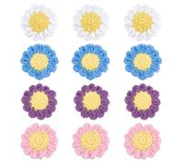 PH PandaHall 12pcs 4 couleurs Patches de Fleurs au Crochet 6cm Fait Main Coton Tricoté Marguerite Appliques Florales Coudre Sur Embellissements pour Vêtements Sacs Chapeaux Écharpe Costume Bricolage