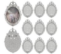 PH PandaHall 12pcs Broche Cabochon pour la Fabrication de Bijoux 40x30mm Broche Couronne Ovale Vintage en Argent Antique Broches Photo Commémoratives avec Lunette Vierge pour Bijoux Fête Mariage Femme