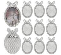 PH PandaHall 12pcs Broche Cabochon pour la Fabrication de Bijoux 40x30mm Broche Vintage Ovale en Forme de Nœud Papillon Broches Photo Collerette Viergeen Argent Antique pour Bijoux Fête Mariage Femme
