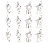 PH PandaHall 12PCS Charmes de Cafetière 2 Styles Pendentifs Cafetière Platine Charmes Suspendus Pot Moka 3D pour Bracelet Collier Fabrication Bijoux Porte-clés