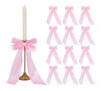 PH PandaHall 12pcs Décor de Nœuds de Chandelier Rose 25cm Ornaments de Porte-Bougies Nœuds Pré Noués en Polyester pour Bougeoir Décoration pour Bougeoir