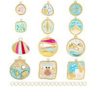 PH PandaHall 12Pcs Pendentifs en Émail Plaqué Or 18K Breloque Océan D'Été Thème Mer Sirène Breloque Carpe Poisson Coquillage pour la Création de Bijoux Boucles D'Oreilles Bracelets Colliers