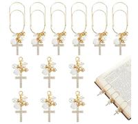 PH PandaHall 12pcs Trombones en Croix 2 Styles Doré Signet Planificateur Pince à Papier en Croix Strass Trombone en Métal avec Pendentif Perle pour Pâques Cadeaux Lecture Bibliophile Enseignants