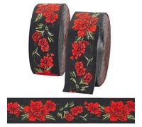 PH PandaHall 13.6m Ruban brodé floral 3,3 cm Ruban Jacquard Vintage, Ruban de couture en tissu tissé Rabbon en dentelle brodée pour la décoration des vêtements Emballage cadeau, 2 rouleaux