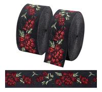 PH PandaHall 13.6m Ruban Jacquard 3,3 cm Bordure Jacquard Vintage Ruban tissé brodé Ruban Floral Ethnique Tissu à franges pour couture de vêtements, décoration de la maison, 2 rouleaux