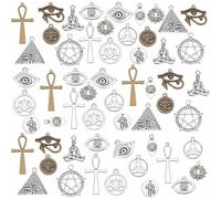 PH PandaHall 14 Styles Breloques Mauvais Oeil, 56pcs Croix Oeil de Cheval Oeil Égyptien Étoile de David Yoga Lotus Charmes Pendentif Breloques en Métal Alliage Tibétain pour Halloween Collier Bracelet