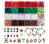 PH PandaHall 1400pcs+ Perles de Noël pour la Fabrication de Bijoux Perles Rondes en Acrylique Rouges Vertes Blanches et Marron Perle en Argile Polymère avec Breloques Décoratives pour Bracelet Collier