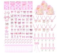 PH PandaHall 140pcs Faveurs Fête Nœud Rose Coquet Nœuds Cadeaux Sachets Breloque Porte Clés Nœud Barrettes Cheveux Nœuds Carnet Stickers Scrapbook pour Anniversaire Fête Révélation Genre Invités