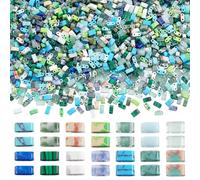 PH PandaHall 140pcs Perles Gemme 2 Trous, 14 Styles Perles Pierre Naturelle Synthétique 5mm Mini Perle Espaceuse Plate Rectangle Perle Graine Lâche pour Fabrication Bracelet Collier Bijoux Artisanat