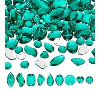 PH PandaHall 140pcs Strass à Coudre 9 styles Strass Acryliques Verts Cristaux de Couture, Pierres Précieuses avec 2 trou pour Carnaval Chaussures de Costume Décoration de Vacances Artisanat