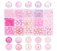 PH PandaHall 15 styles Perles de verre rose, 450pcs 8mm Perle peinte de cuisson en verre craquelé Entretoises de perles rondes en vrac pour la Saint-Valentin Bracelets, colliers, artisanat d'été Boho