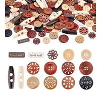 PH PandaHall 150pcs 15 Styles Boutons en Bois Assortiment de Boutons Artisanaux Bouton de Couture Bouton Fleur Rond pour Coudre des Vêtements de Manteaux Hommes 19~40mm Trou: 1.4~6mm