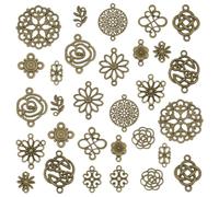 PH PandaHall 150PCS 15 Styles Breloques Connecteurs de Fleurs Pendentifs Connecteurs en Alliage Tibétain Connecteurs de Fleurs à Double Trou pour Boucle D'Oreille Collier Bijoux Bronze Antique