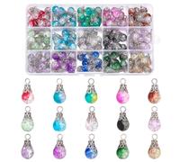 PH PandaHall 150pcs Breloques en Cristal 15 couleurs Perles en Verre Transparent Craquelé avec Capuchon Argenté pour Boucles D'Oreilles Colliers Fabrication de Bijoux Bricolage Longueur 19mm