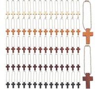 PH PandaHall 150pcs Croix de Poche en Bois 5 couleurs Mini Porte-Clés en Bois avec Croix Pendentifs avec Chaînes pour Pâques la Fabrication de Bijoux Artisanaux Cadeaux Baptême Noël, 2x1.5cm