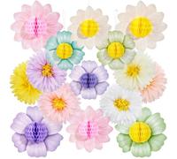 PH PandaHall 15Pcs Daisy Papier de Soie Fleurs Pompons Décorations de Fête Boules en Nid D'Abeille Colorées Ornements Suspendus pour Mur Toile de Fond, Jardin Décoration de Mariage Fête