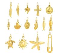 PH PandaHall 15Pcs Pendentifs en Acier Inoxydable 15 styles Breloques Sur le Thème de L'Océan Vie Marine Étoile de Mer Croix Soleil Breloques pour Bijoux D'Été Bracelets Colliers, 14~31mm