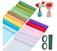 PH PandaHall 16 Couleurs Papier Crêpé Rouleau pour Fabrication Fleurs 250x25cm Feuilles Papier Crêpe avec 100 Tiges Florales Fil et Ruban Floral pour DIY Cadeaux Emballage Fête Anniversaire Décoration