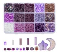 PH PandaHall 16 Styles 12500pcs Kit de Perles de Verre Violettes 2mm Perles de Rocaille en Verre Perle de Clairon de D'Étoile de Lune pour Halloween Fabrication de Bijoux D'Amitié Bracelet Artisanat