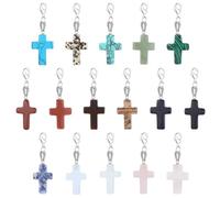 PH PandaHall 16 Styles Breloques Croix Pierre 16pcs Pendentifs Croix Pierre Chakra avec Fermoir Mousqueton pour Pâques Eid Mubarak Création de Colliers Bracelets Bijoux Bricolage