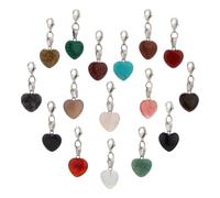 PH PandaHall 16 Styles Breloques Cœur Pierre 16pcs Pendentifs Amour Inclinés Pendentif Pierre Chakra Saint Valentin avec Fermoir Mousqueton pour la Création de Bijoux Saint Valentin et Fête des Mères