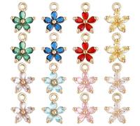PH PandaHall 16pcs 8 Couleurs Brelqoues Fleur Zirconium Cubique Pendentifs Fleur Cinq Pétales Pendentif Cerisier en Fleurs Breloque Laiton Floral Breloques pour Bijoux Femmes Collier Bracelet Cadeaux